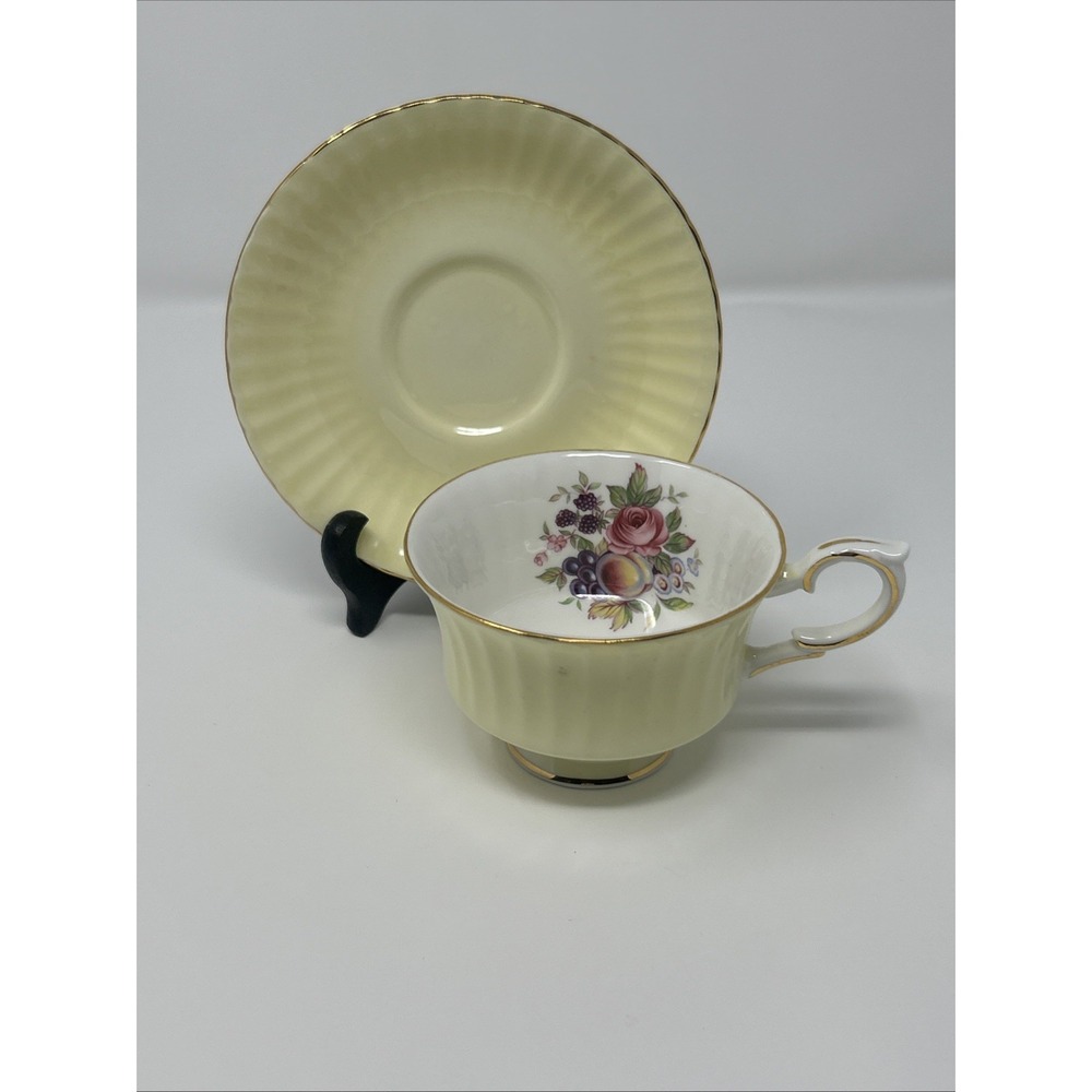 Vintage Royal Standard Yellow Ribbed Floral Cup & Saucer Bone China England